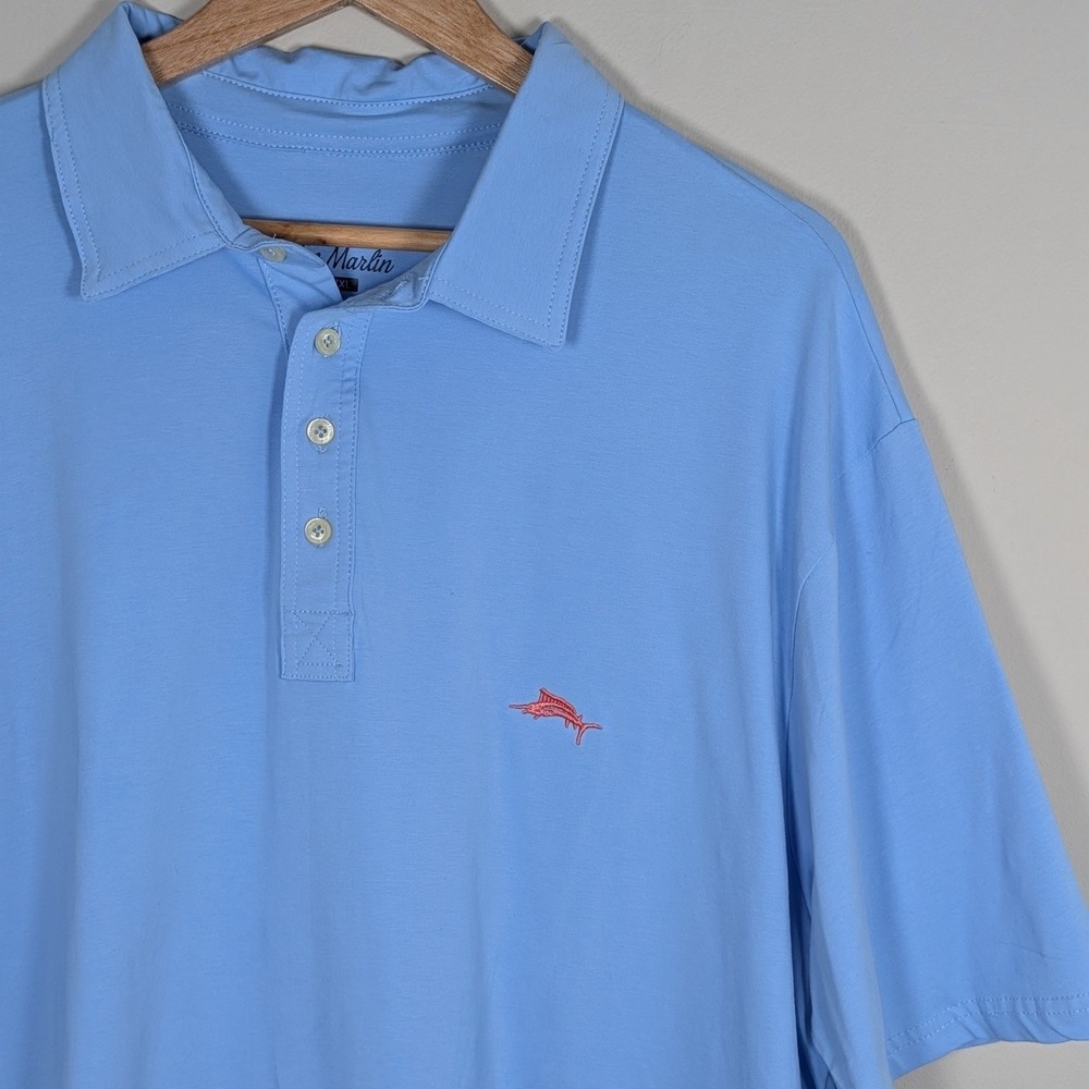 Joe Marlin Mens XXL Light Blue Short Sleeve Marlin Logo Polo Shirt Cotton Blend